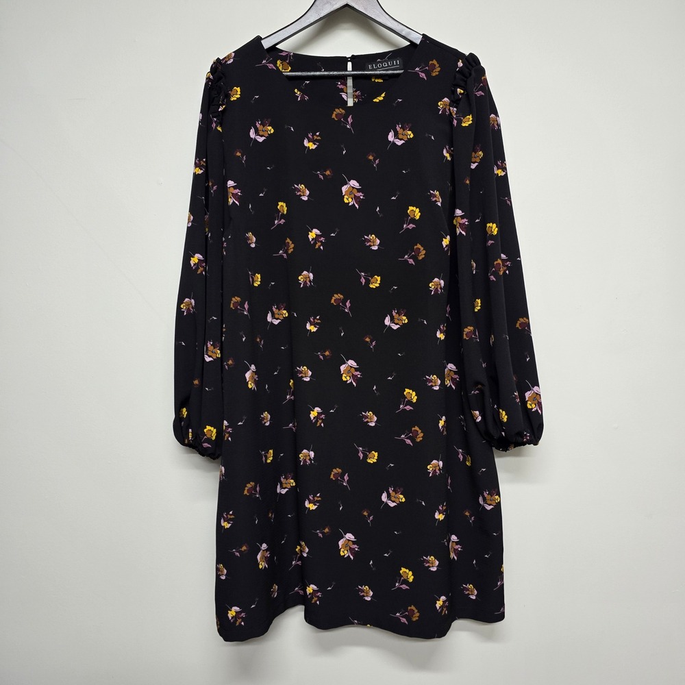 Eloquii Floral Shift Dress Womens‎ 22 Black Ruffle Sleeve Boho Cottagecore